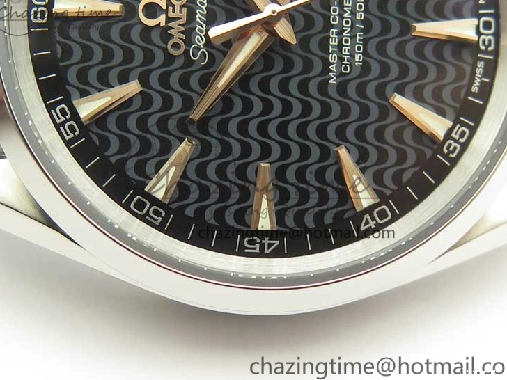 0421 FlexibleFit Aqua Terra 150M SS VSF 1:1 Best Edition Black Wave Textured Dial RG Hand on SS Bracelet A8500 Super Clone 8032